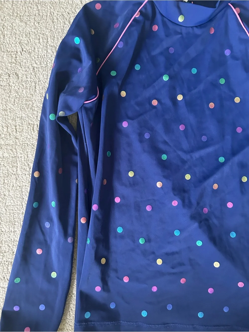 Mini Boden girls long sleeve rashguard swim top size large polka dot